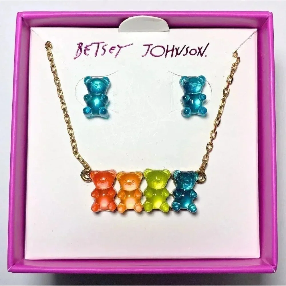 Betsey Johnson Gummy Bear Necklace & Earrings Gift Set